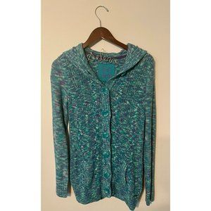 Kirra Size L Blue and Purple Knit Hoodie Sweater